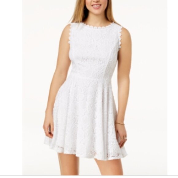 CITY TRIANGLES-JODI KRISTOPHER Dresses & Skirts - Juniors Womens Lace Overlay Mini Fit & Flare Dress